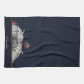 ボホ秋ブルーホワイトウォーターカラーカボチャ秋 キッチンタオル (横)