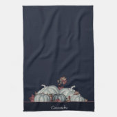 ボホ秋ブルーホワイトウォーターカラーカボチャ秋 キッチンタオル (縦)