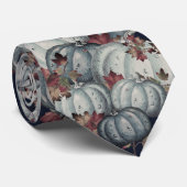 ボホ秋ブルーホワイトウォーターカラーカボチャ秋 ネクタイ (ロール)