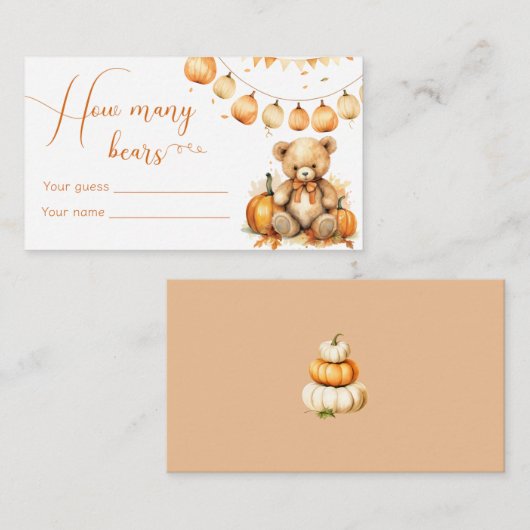ボホ秋ベビーシャワーゲーム推測何人のクマ エンクロージャーカード (正面/裏面)