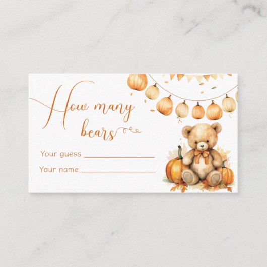 ボホ秋ベビーシャワーゲーム推測何人のクマ エンクロージャーカード (正面)