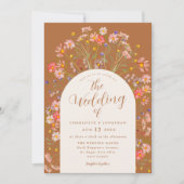 ボホ秋ワイルドフラワーアーチテラコッタ結婚ズ 招待状 (正面)