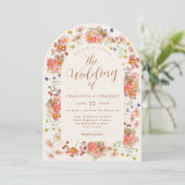 ボホ秋ワイルドフラワーアーチテラコッタ結婚ズ 招待状 (スタンド正面)