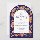 ボホ秋ワイルドフラワーアーチ燃えたオレンジ結婚の木 招待状 (正面)