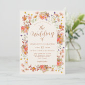 ボホ秋ワイルドフラワーアーチ燃えたオレンジ結婚の木 招待状 (スタンド正面)