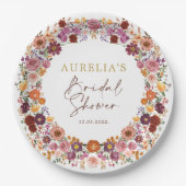 ボホ秋ワイルドフラワーガーデンリースブライダルシャワー ペーパープレート (正面)