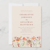 ボホ秋ワイルドフラワーテラコッタベージュ結婚ズ 招待状 (正面)
