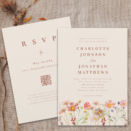 ボホ秋ワイルドフラワーテラコッタベージュ結婚ズ 招待状