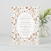 ボホ秋ワイルドフラワーパターン茶色ベージュ結婚ズ 招待状 (スタンド正面)