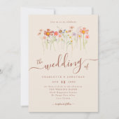 ボホ秋ワイルドフラワーフローラベージュテラコッタ 招待状 (正面)