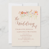 ボホ秋ワイルドフラワーフローラベージュテラコッタ 招待状 (正面)