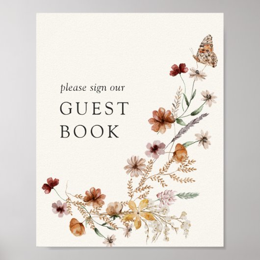ボホ秋ワイルドフラワーベビーシャワーゲストブックサイン ポスター (正面)