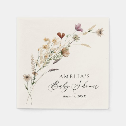 ボホ秋ワイルドフラワーベビーシャワー スタンダードカクテルナプキン (正面)