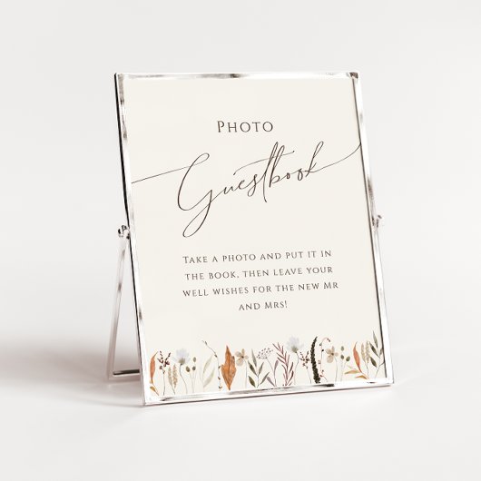 ボホ秋ワイルドフラワーベージュフォトゲストブックサイン ポスター