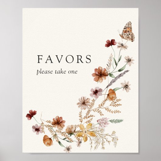 ボホ秋ワイルドフラワー結婚式の引き出物標識 ポスター (正面)