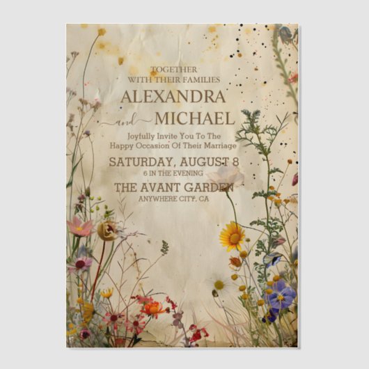 ボホ秋ワイルドフラー結婚ズ ベラム紙招待状 (正面)