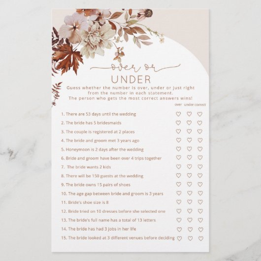 ボホ秋以上またはブライダルシャワーゲーム (正面)