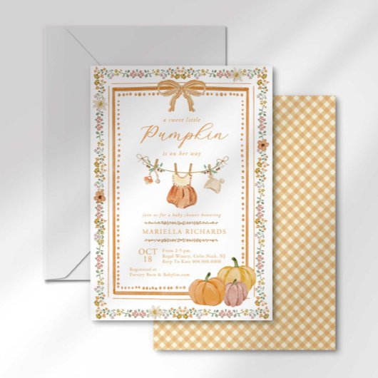 ボホ秋小さなかぼちゃの女の子のための赤ちゃんシャワー 招待状