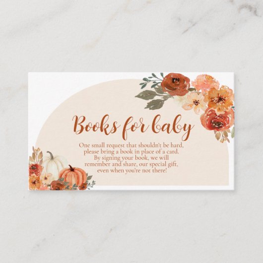 ボホ秋小さなかぼちゃの本ベイビーシャワー エンクロージャーカード (正面)