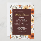 ボホ秋秋のフローラブラウンベビーシャワー 招待状 (正面)