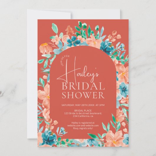 ボホ秋秋フローラ水彩ブライダルシャワー 招待状 (正面)