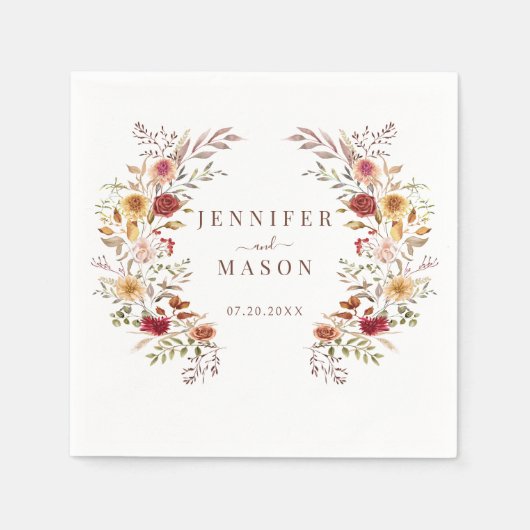 ボホ秋秋乾花リース結婚ズ スタンダードカクテルナプキン (正面)