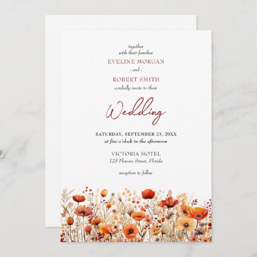 ボホ秋秋野生の花の結婚式を招待 招待状 (正面/裏面)