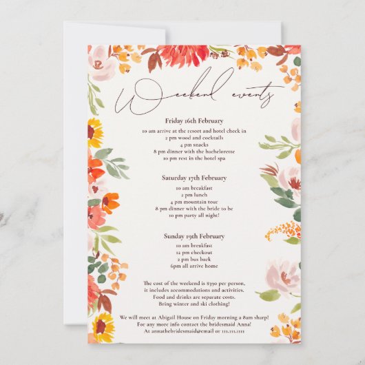ボホ秋素朴な手色彩の鮮やかバチェロレッテ週末 招待状 (裏面)