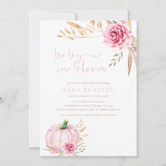 ボホ秋素朴カボチャのベビーガールシャワー 招待状 (正面)