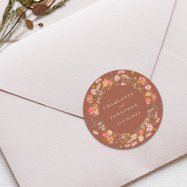 ボホ秋素朴フローラパーソナライズされた結婚ズ ラウンドシール