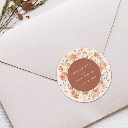 ボホ秋素朴ワイルドフラワーパーソナライズされた結婚ズ ラウンドシール