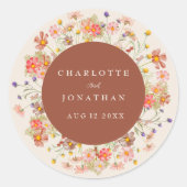 ボホ秋素朴ワイルドフラワーパーソナライズされた結婚ズ ラウンドシール (正面)