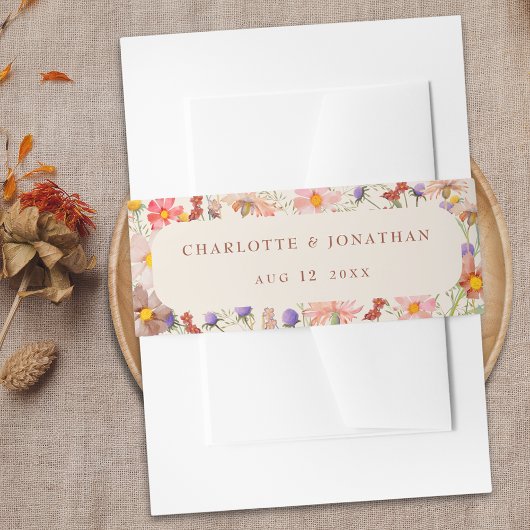 ボホ秋素朴ワイルドフラワーフローラベージュ結婚ズ 招待状ベリーバンド