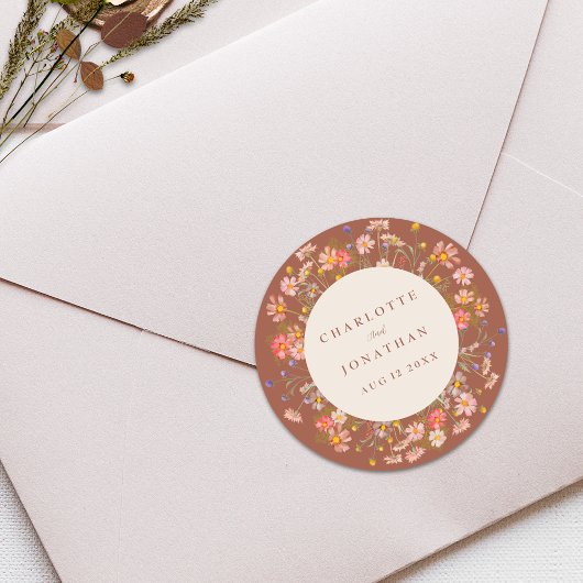 ボホ秋素朴ワイルドフラワーフローラ結婚ズ ラウンドシール