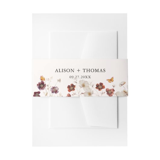 ボホ秋花模様バタフライ結婚ズ 招待状ベリーバンド (正面例)