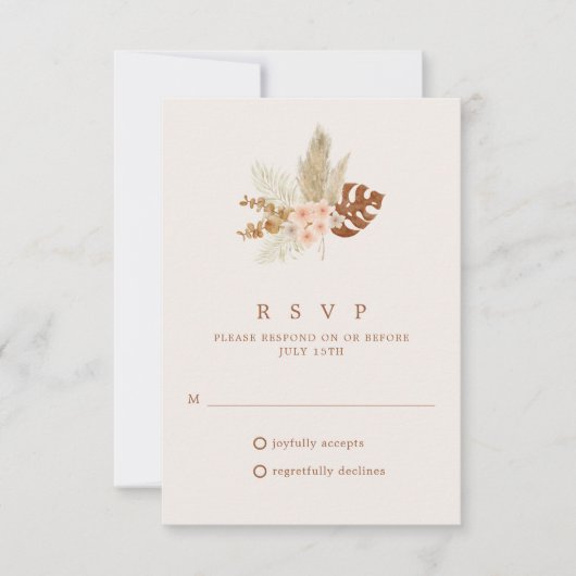 ボホ秋花素朴花結婚式RSVP 出欠カード (正面)