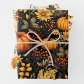 ボホ秋(ひまわり)、花模様、かぼちゃつき ラッピングペーパーシート (インサイチュ)