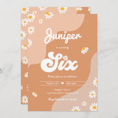 ボホ第6誕生日デイジーフローラGroovy 70のパーティー 招待状 (正面/裏面)