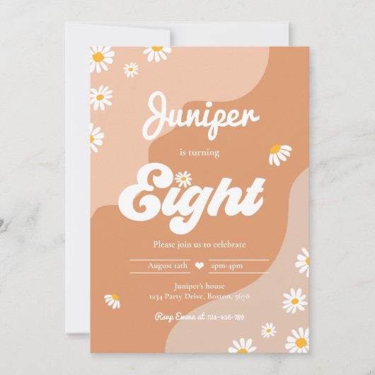 ボホ第8誕生日デイジーフローラGroovy 70のパーティー 招待状 (正面)