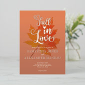 ボホ紅葉ラブズのオレンジ色の秋を燃結婚やした 箔招待状 (立ち正面)