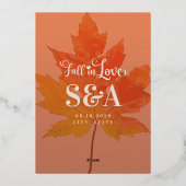 ボホ紅葉ラブズのオレンジ色の秋を燃結婚やした 箔招待状 (裏面)