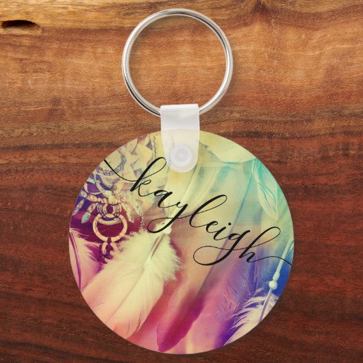 ボホ素晴らしボヘミアンスタイルドリームキャッチャー羽根 キーホルダー (正面)