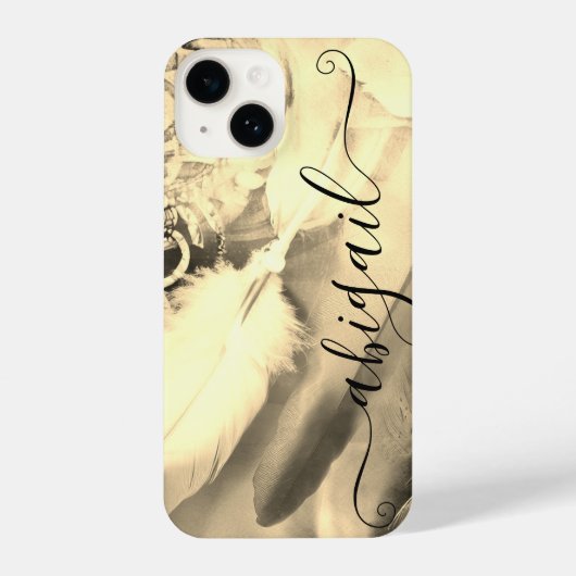 ボホ素晴らしボヘミアンスタイルドリームキャッチャー羽根 iPhoneケース (裏面)