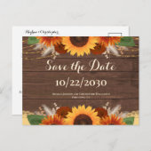 ボホ素朴ひまわりバラ結婚式の日付を保存 ポストカード (正面/裏面)