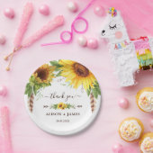 ボホ素朴ひまわり花婚宴お引き ペーパープレート (パーティー)