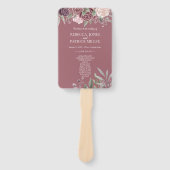 ボホ素朴ほこりっぽいバラピンクの花結婚の ハンドファン (正面)