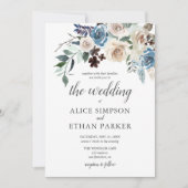 ボホ素朴ほこりっぽい青い花冬の結婚式 招待状 (正面)