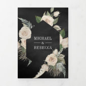 ボホ素朴アイボリーバラセージグリーンブラック結婚ズ 三つ折り招待状 (カバー)