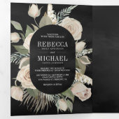 ボホ素朴アイボリーバラセージグリーンブラック結婚ズ 三つ折り招待状 (内部最初)