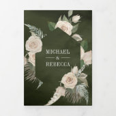 ボホ素朴アイボリーバラダークセージグリーン結婚ズ 三つ折り招待状 (カバー)